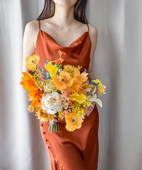 【 受注生産 】イエローフロマージュのブーケ| 造花ブーケ ウェディングブーケ　アーティシャルフラワー　ガーデンウェディング　ナチュラルブーケ　イエロー　大人　白 ホワイト　黄色