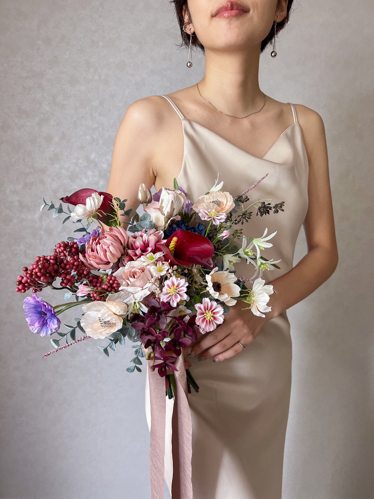 アーティシャルフラワー ブーケ ウェディング 前撮り ボルドー 造花