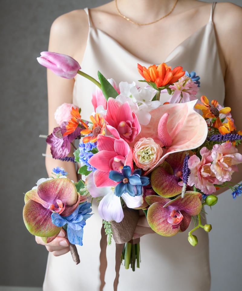 2点セット 高級 アーティフィシャルフラワーブーケ カラフルピンク