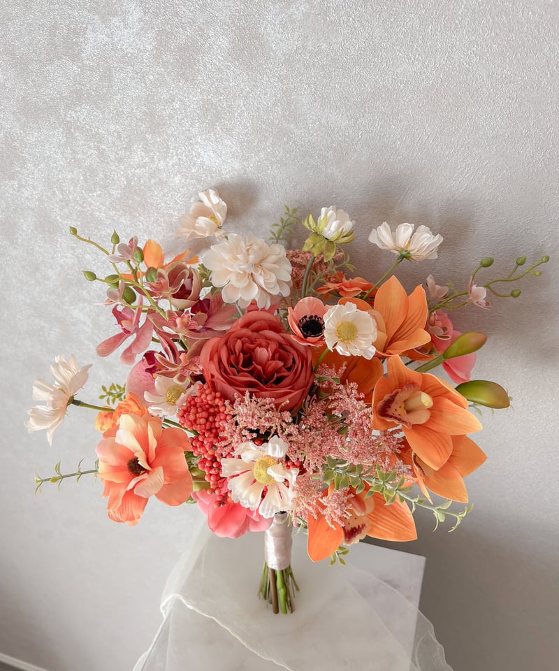 オレンジシンビジュームのブーケ | 造花ブーケ ウェディングブーケ