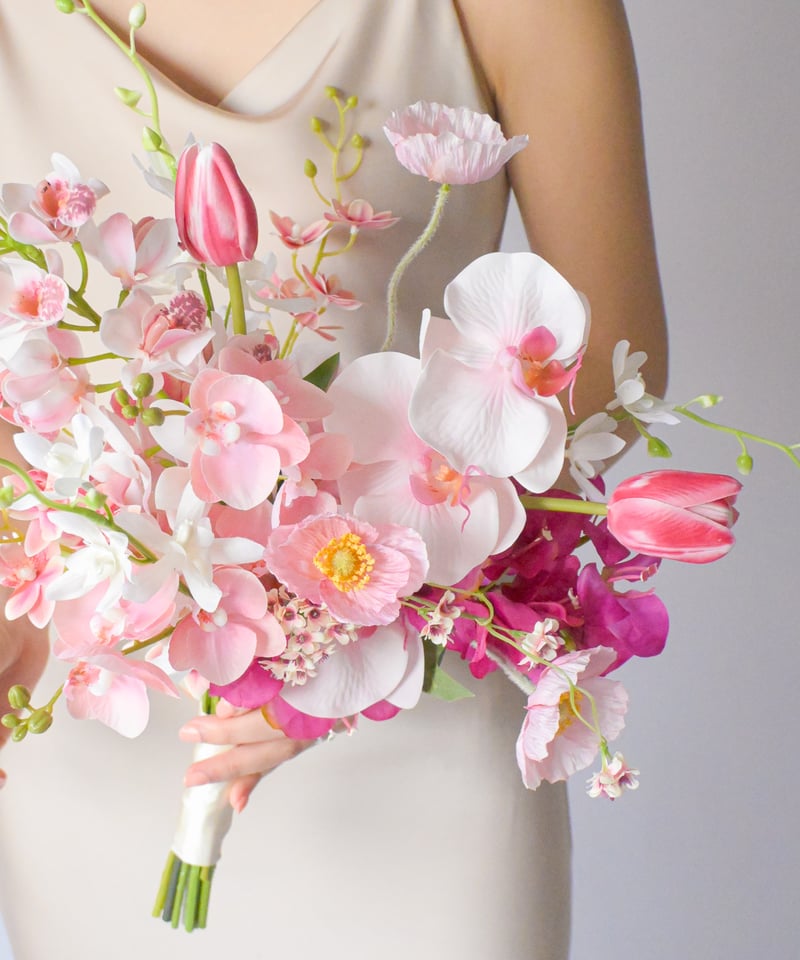 スパイラルピンクのブーケ | 造花ブーケ ウェディングブーケ 持ち込み