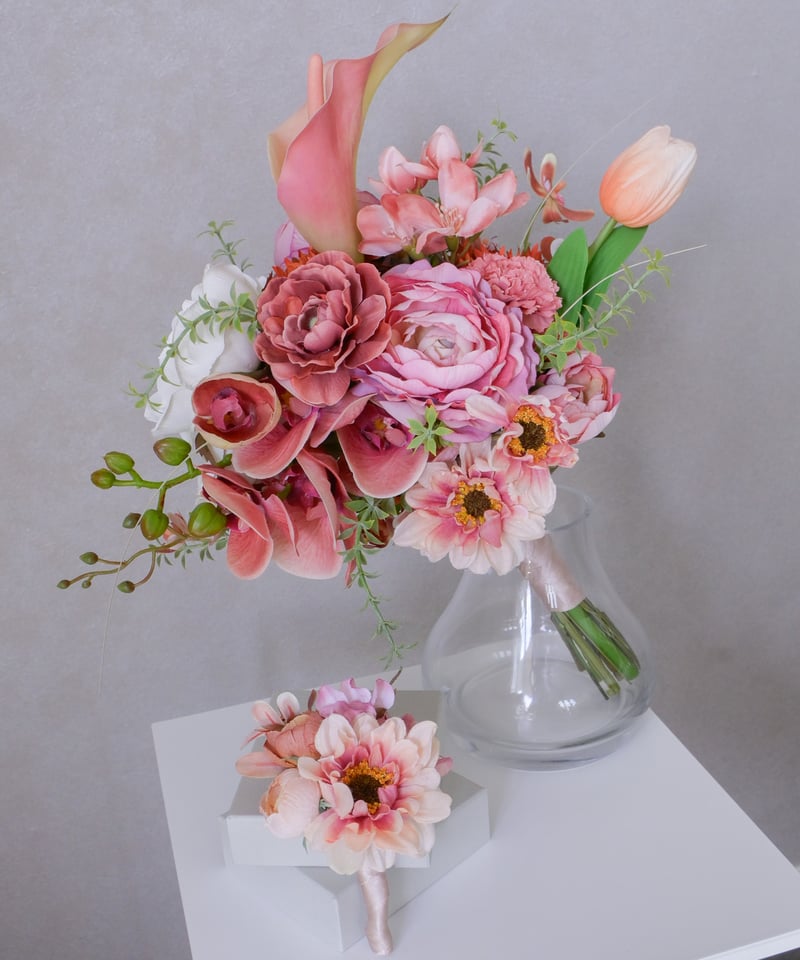 フレアピンクのブーケ＆ブートニア | doille doillette