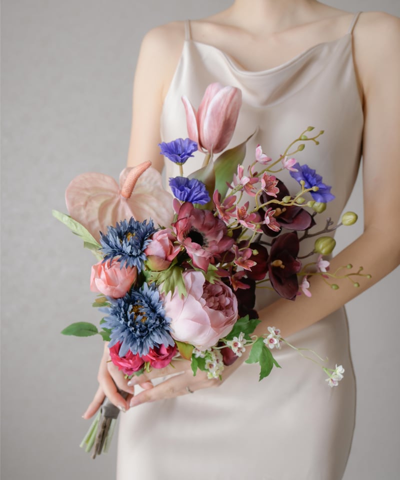 ✿アネモネとボルドーカラーのブーケ （造花）新品未使用品 アネモネとラベンダーの可愛いブーケ（3色展開/造花）