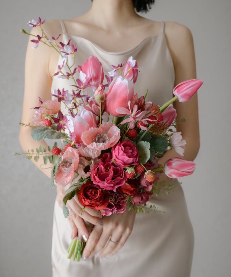 イチゴとレッドローズブーケ | 造花ブーケ ウェディングブーケ