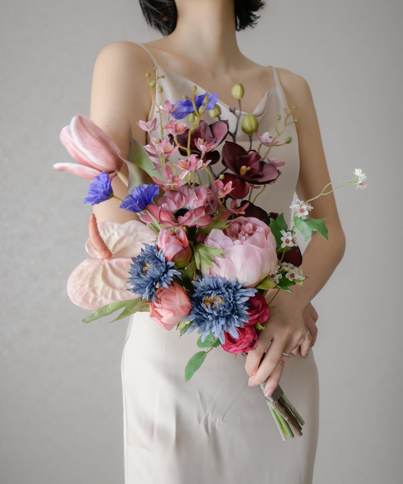 アーティフィシャルフラワーブーケ　ピンクブルー ローズポンポンブーケ/ブルーピンクミックス｜輸入雑貨の通販 | 輸入