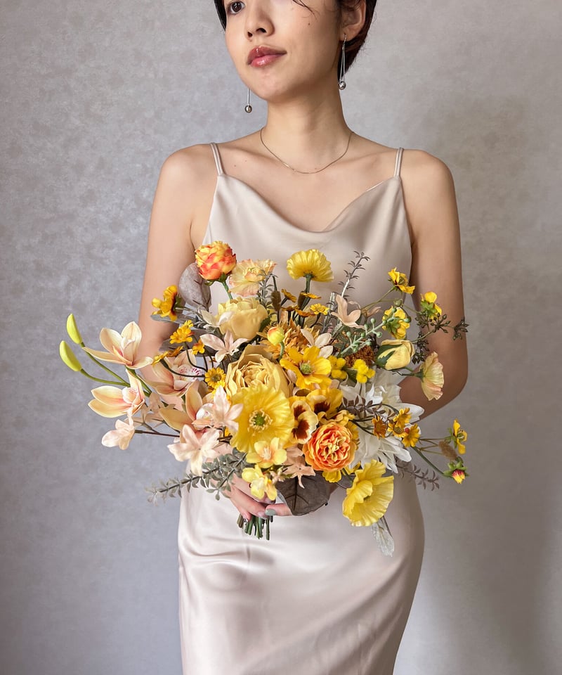 造花　ウェディングブーケ　イエロー オータムイエローなブーケ| 造花ブーケ ウェディングブーケ お色直し