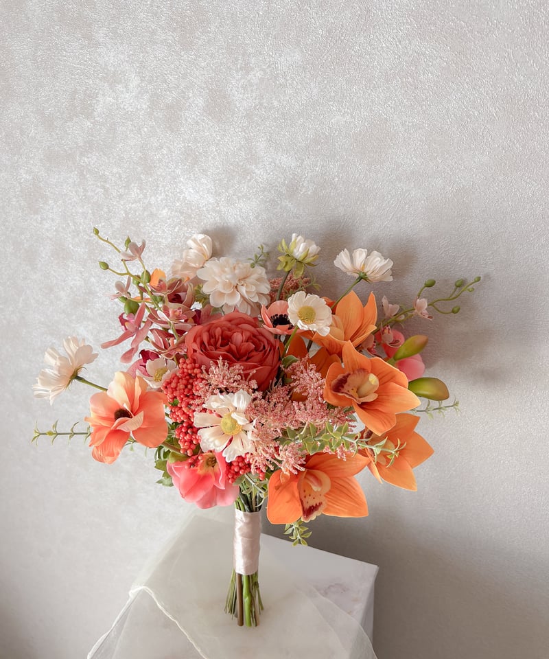 オレンジシンビジュームのブーケ | 造花ブーケ ウェディングブーケ