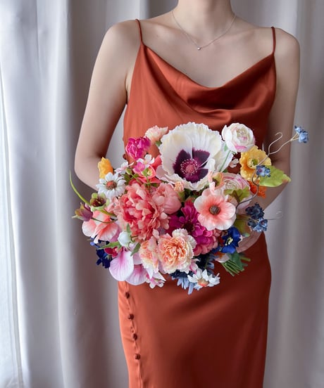 【 受注生産 】 フルーツポンチなブーケ| 造花ブーケ ウェディングブーケ　お色直しブーケ　アーティシャルフラワー　カラフル　トロピカル　リゾート婚　南国　コチョウラン　青　ブルー　白　水色