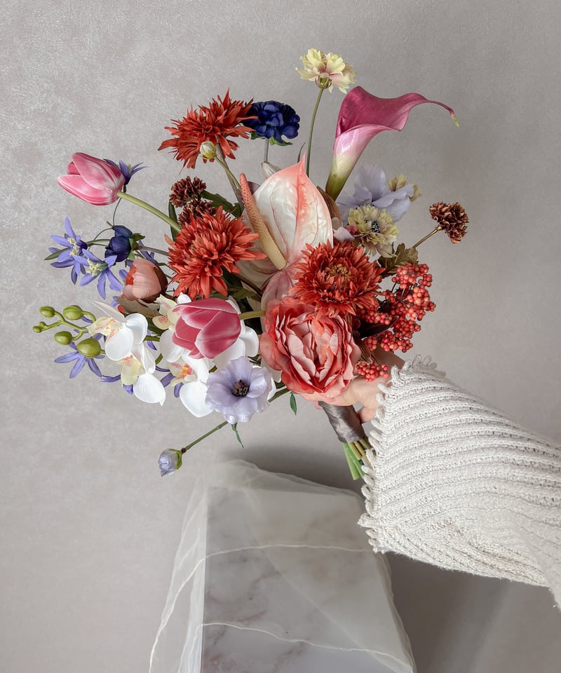 ブライダル用ブーケ　高級造花　アーティシャルフラワー オランジュのブーケ| 造花ブーケ ウェディングブーケ アーティシャル