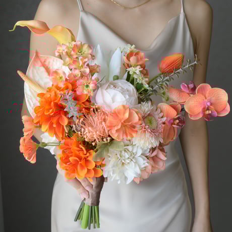 アーティシャルフラワー 造花ブーケ ピンク オレンジ オレンジピンク系