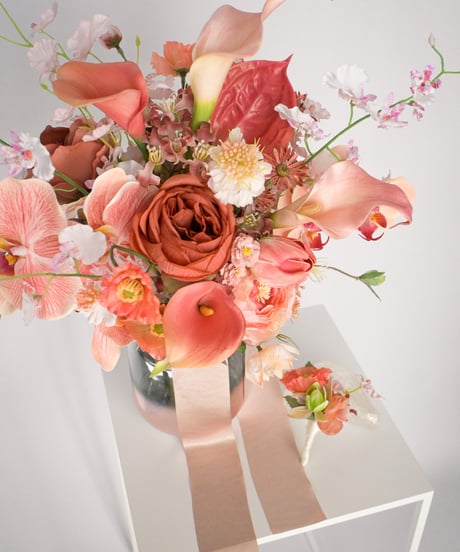 アーティフィシャルフラワー 高級造花 ブーケ ブートニア ピンク