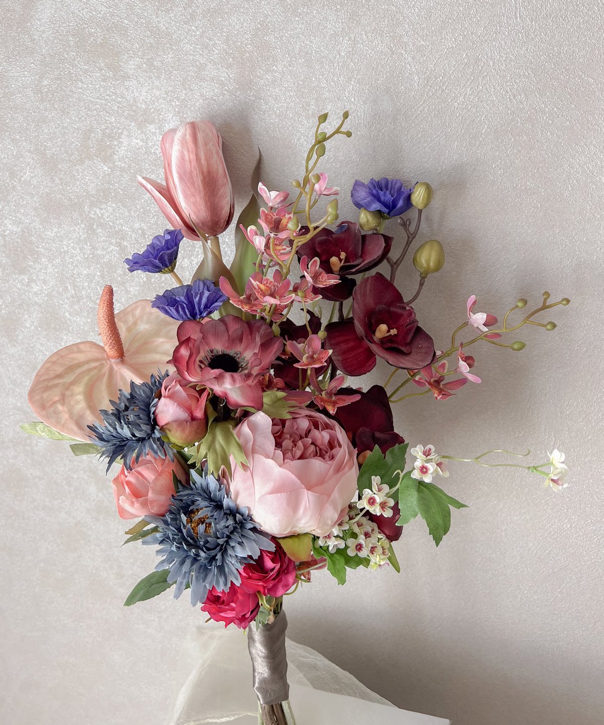 ウェディングブーケ アーティフィシャルフラワー ボルドー系ブーケ