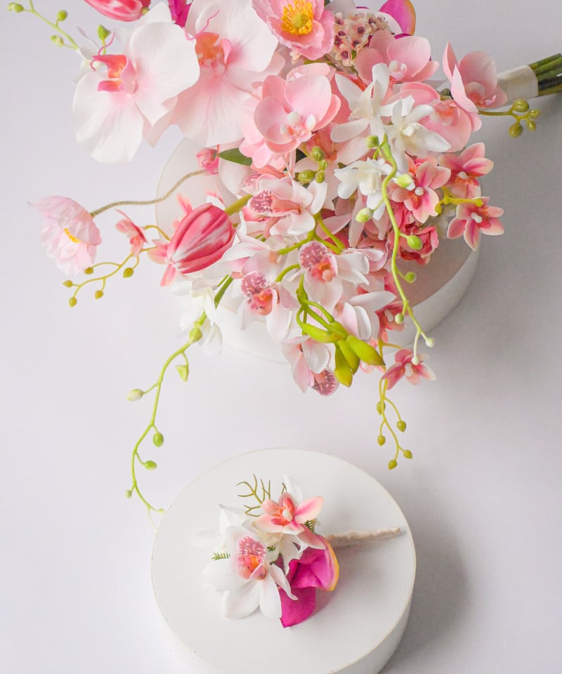 スパイラルピンクのブーケ | 造花ブーケ ウェディングブーケ 持ち込み