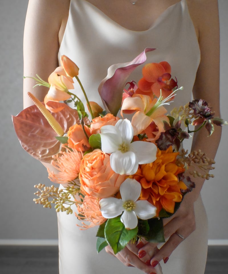 オレンジショコラのブーケ | 造花ブーケ ウェディングブーケ 持ち込み
