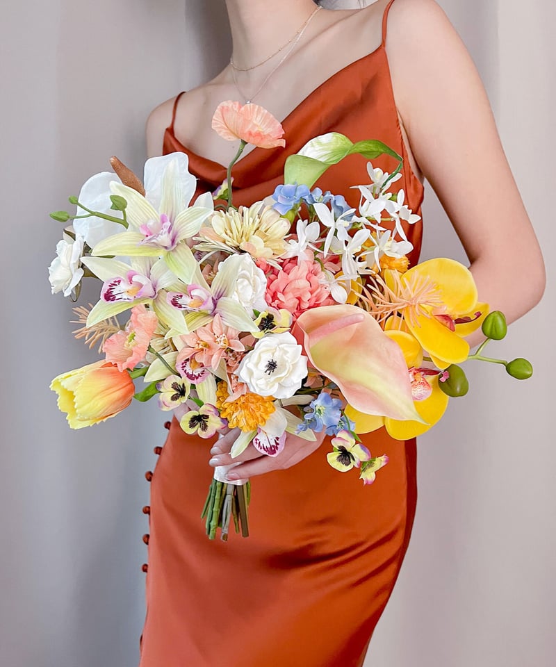 ウエディングブーケ　アーティシャルフラワー エアリーイエローのブーケ| 造花ブーケ ウェディングブーケ アーティ