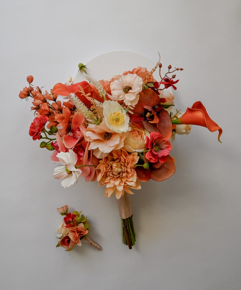 高級造花 アーティフィシャルフラワー ウェディングブーケ オレンジ