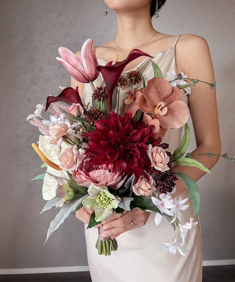 ディープレッドなブーケ | 造花ブーケ ウェディングブーケ お色直し