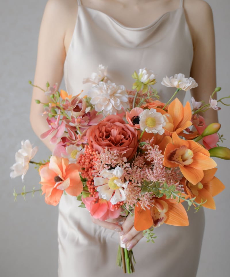 造花ブーケ ピンク・イエロー・オレンジ 造花ブーケ オレンジ イエロー ピンク