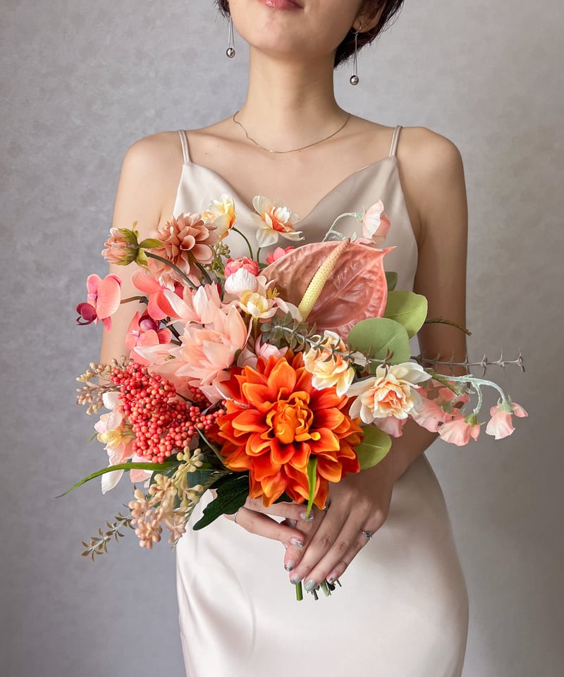 アーティフィシャルフラワーブーケ_Orange オレンジブーケ:鮮やかアーティフィシャルフラワー | Miharu