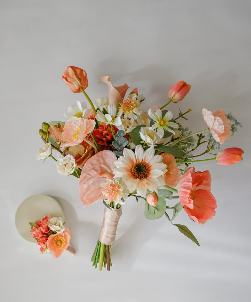 サーモンオレンジセージのブーケ | 造花ブーケ ウェディングブーケ