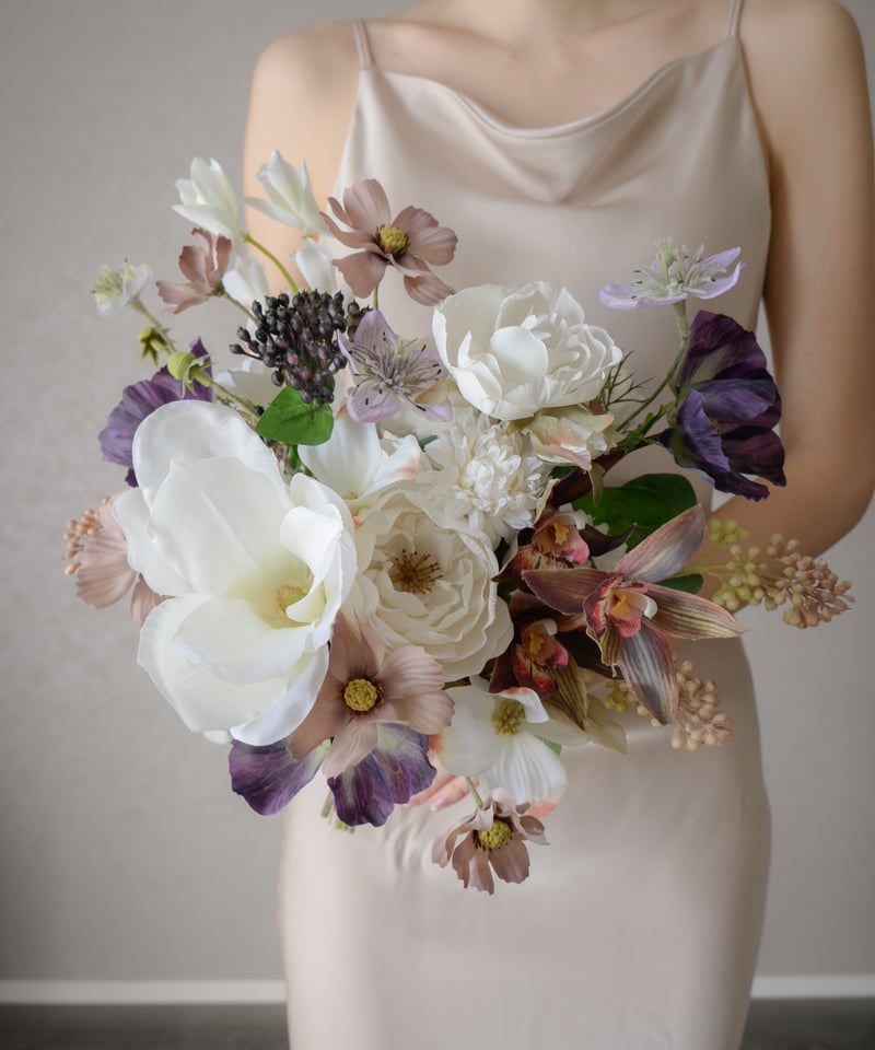 ホワイトポムのブーケ | 造花ブーケ ウェディングブーケ 持ち込み