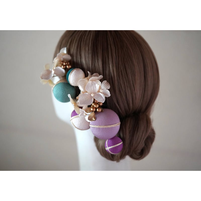 ヘッドドレス&ショルダーコステイロ　紫陽花カラー 鞠玉&アジサイのヘッドドレス（紫陽花色） | yumiko-yano