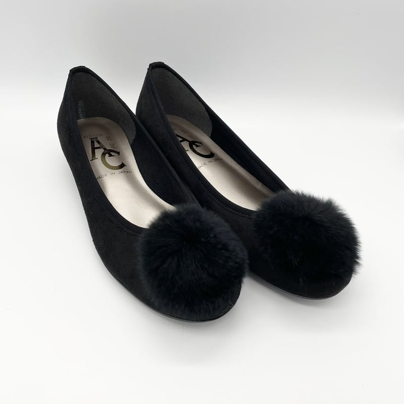 フェイクファー付きバレエシューズ BLK | Lux by SELENES