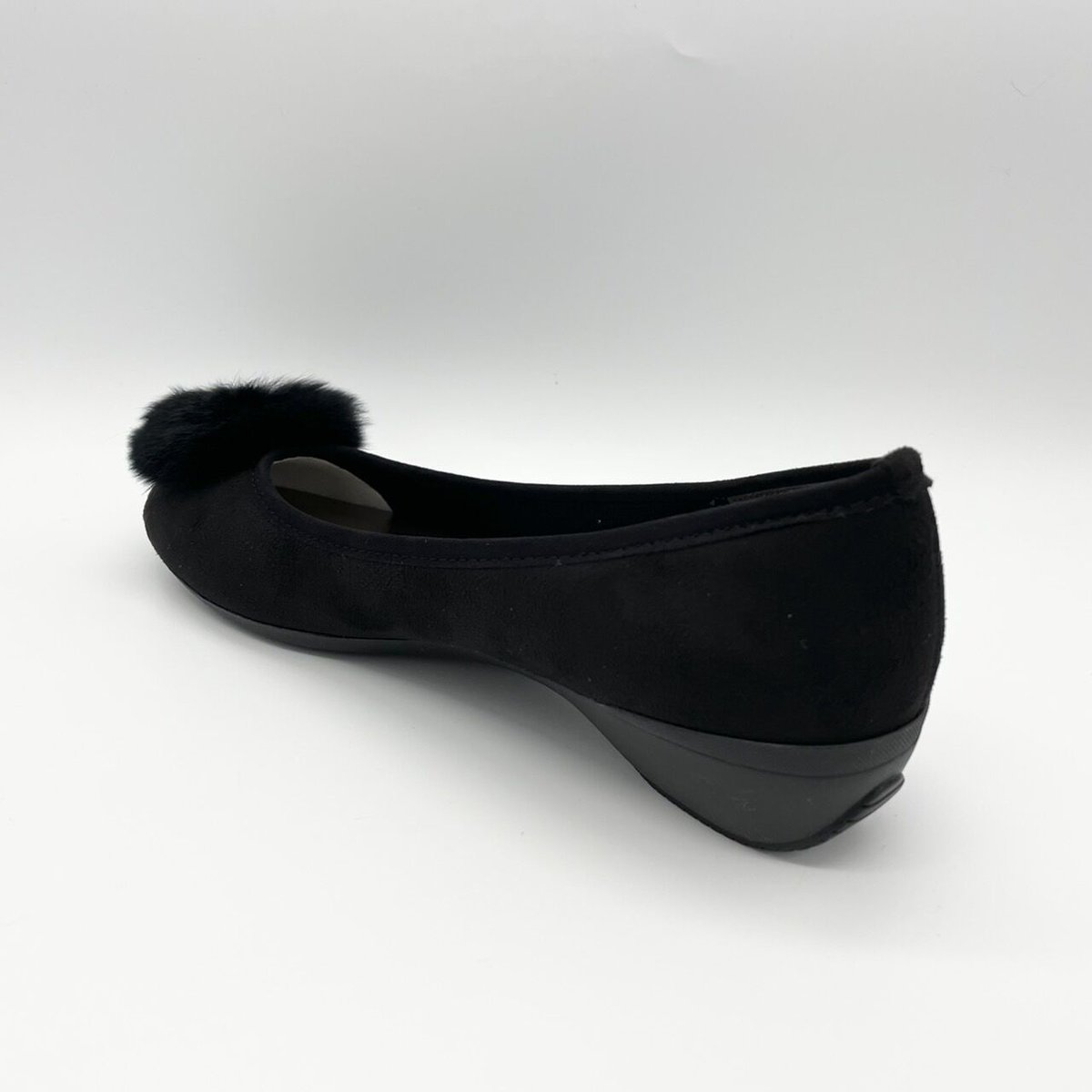 フェイクファー付きバレエシューズ BLK | Lux by SELENES