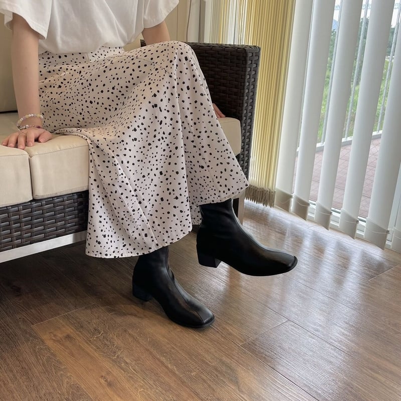 新品 24cm スクエアトゥ 厚底ウェッジソール アンクル丈ブーツ 黒 新品 24cm スクエアトゥ 厚底ウェッジソール アンクル丈ブーツ