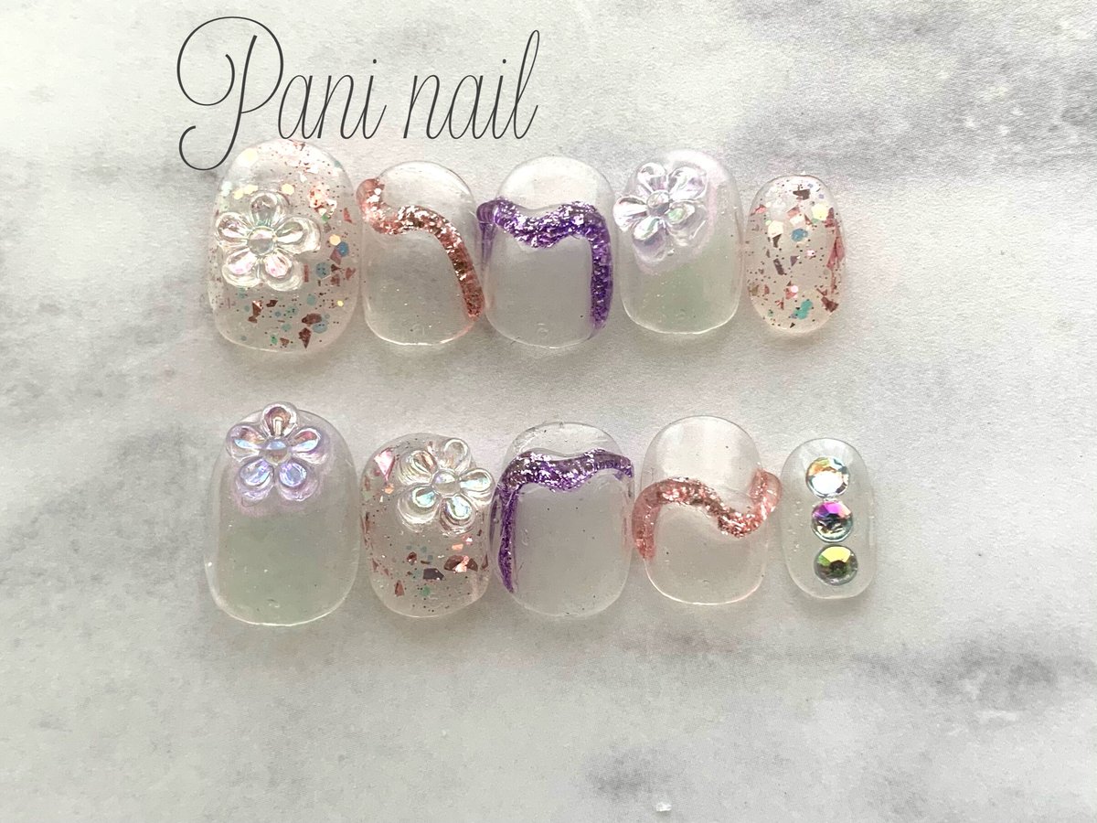 新作】☆A-497☆ネイルチップ オーロラの水彩ニュアンスネイル 毛深い 