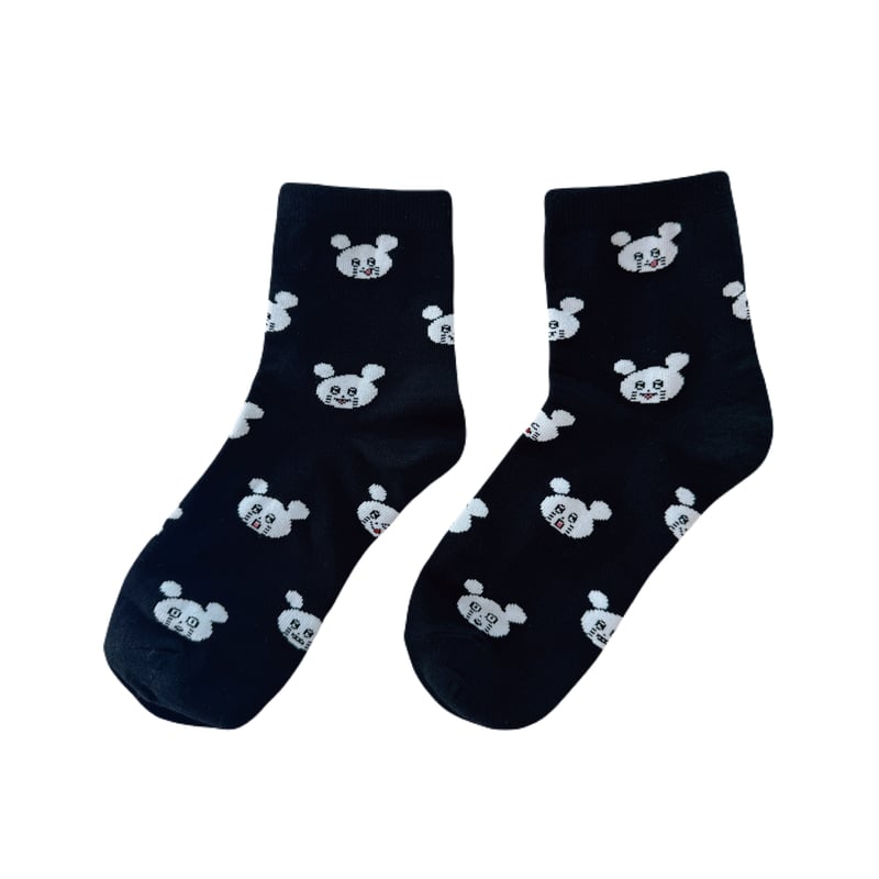ネズミくん総柄ソックス／ブラック | KYUSONEKOKAMI OFFICIAL STORE
