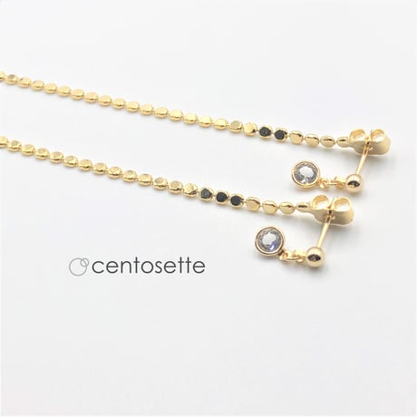 揺れるロングサークルキャッチのプチスワロフスキー3wayピアス