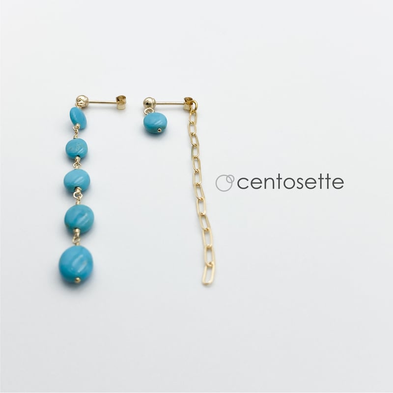 キングマンターコイズのアシンメトリー14KGFチェーンピアス/サージカル