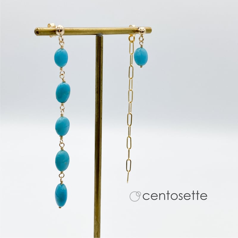 キングマンターコイズのアシンメトリー14KGFチェーンピアス/サージカル