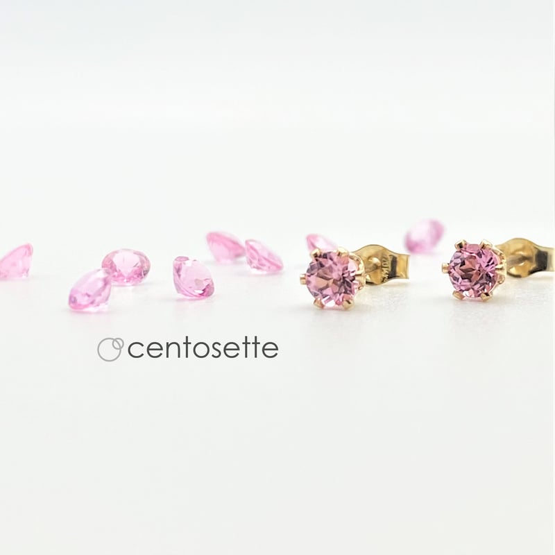 ピンクトルマリンの14KGF6本爪スタッドピアス/サージカルステンレス