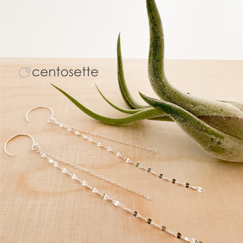 揺れるSV925チェーンロングピアス/サージカルステンレスピアス