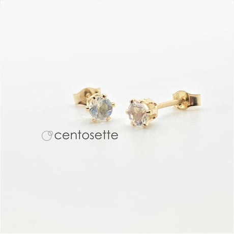 レインボームーンストーンの14KGF6本爪スタッドピアス/サージカルステンレス・SV925・イヤリング等へ金具変更可