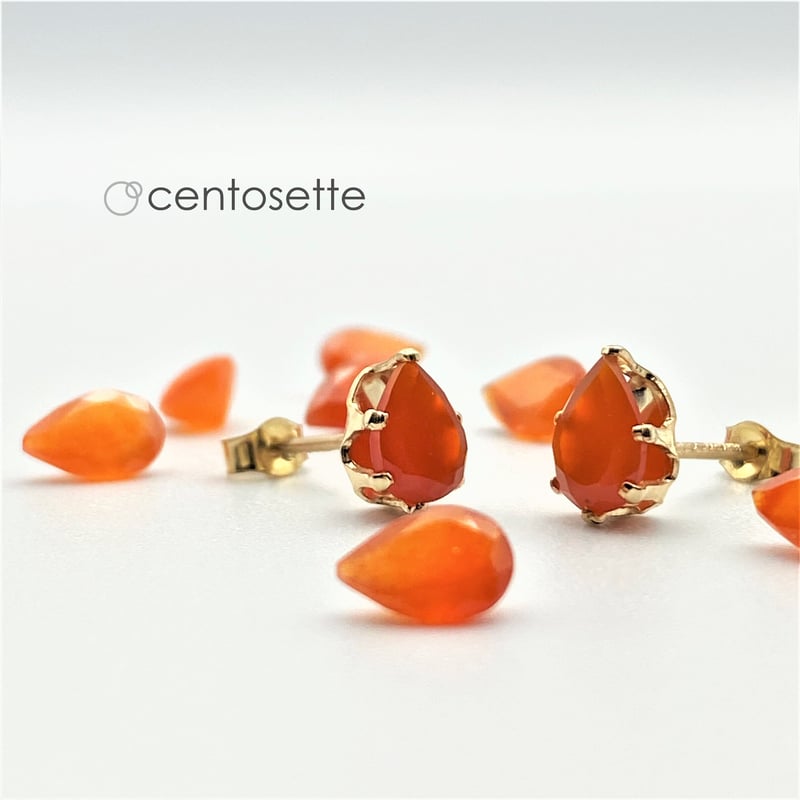 カーネリアンのプチドロップ14KGF製6本爪スタッドピアス/SV925製6本爪