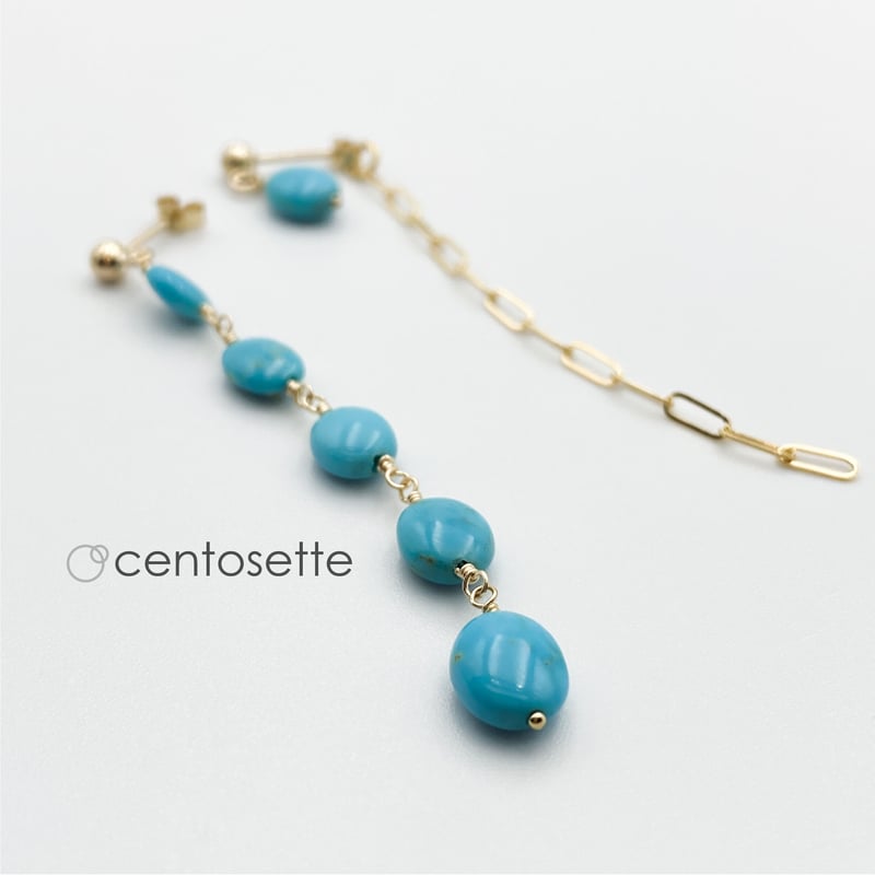 キングマンターコイズのアシンメトリー14KGFチェーンピアス/サージカル