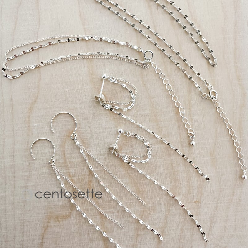 揺れるSV925チェーンロングピアス/サージカルステンレスピアス