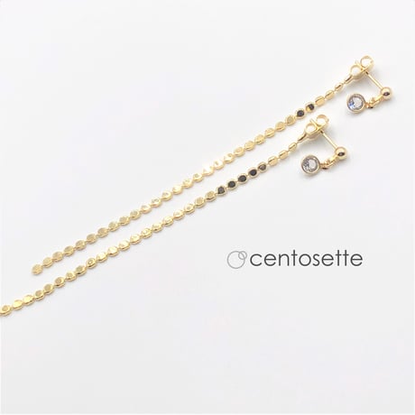 揺れるロングサークルキャッチのプチスワロフスキー3wayピアス