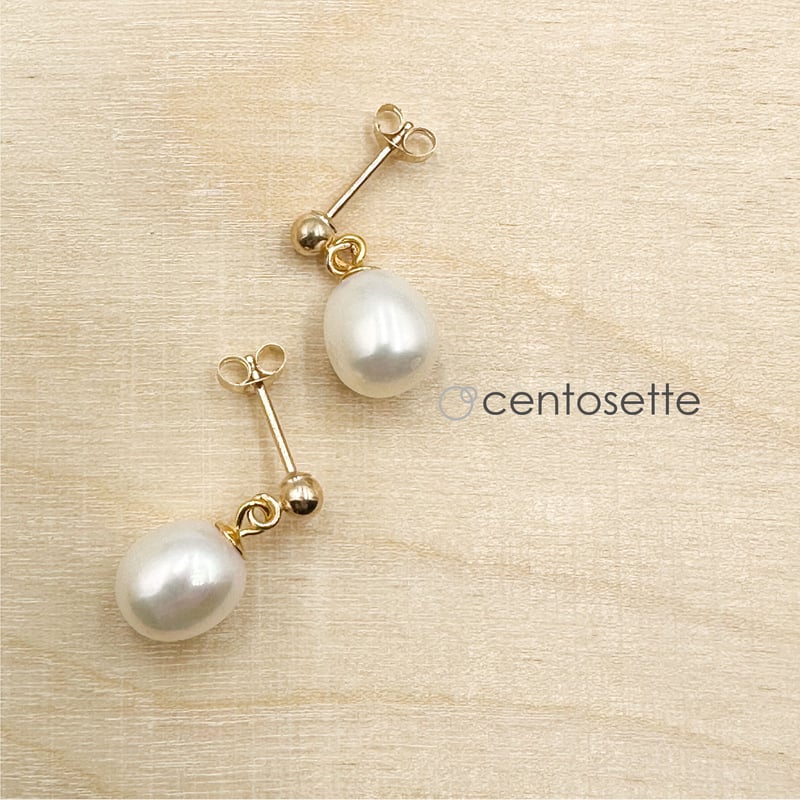 バロック淡水パールの14KGFシンプルピアス/サージカルステンレスピアス  