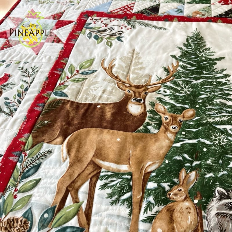 USAヴィンテージ　クリスマス　くま　猫　ハンドメイド　キルト　タペストリー クリスマスリース☆クリスマスのパッチワークキルトタペストリー