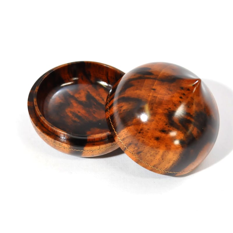 □伝統工芸士 佐竹 一夫作 黒柿 香炉セット（香炉・香合 黒柿孔雀杢 共