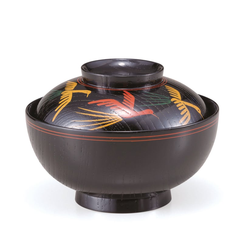 欅4.5煮物椀 長寛5種絵 5客売 SR-0059 上質な欅を使用した高級割烹漆器