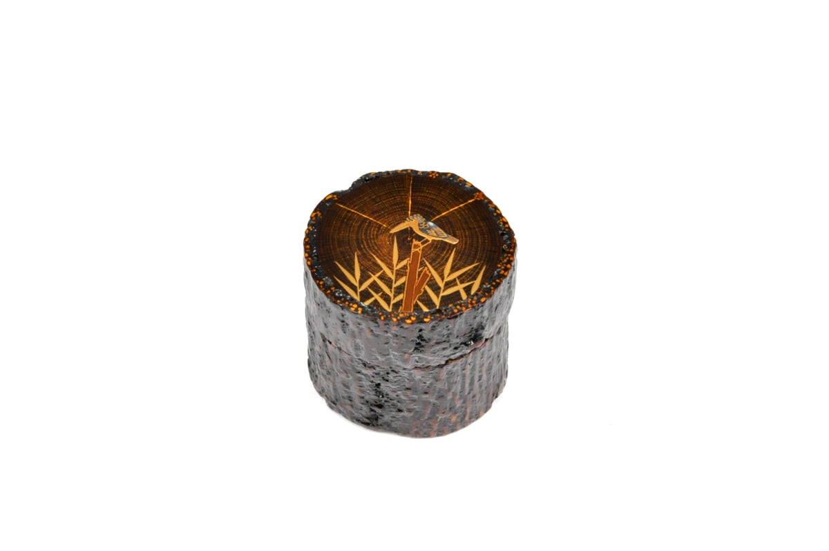 香合　茶道具　山中漆器　中村孝也作　新品　加賀蒔絵　高蒔絵　内金梨子地　日本製 □山中漆器 嘉匠菴 中村 孝也作「蔦 高香合 梨地うさぎ蒔絵」な