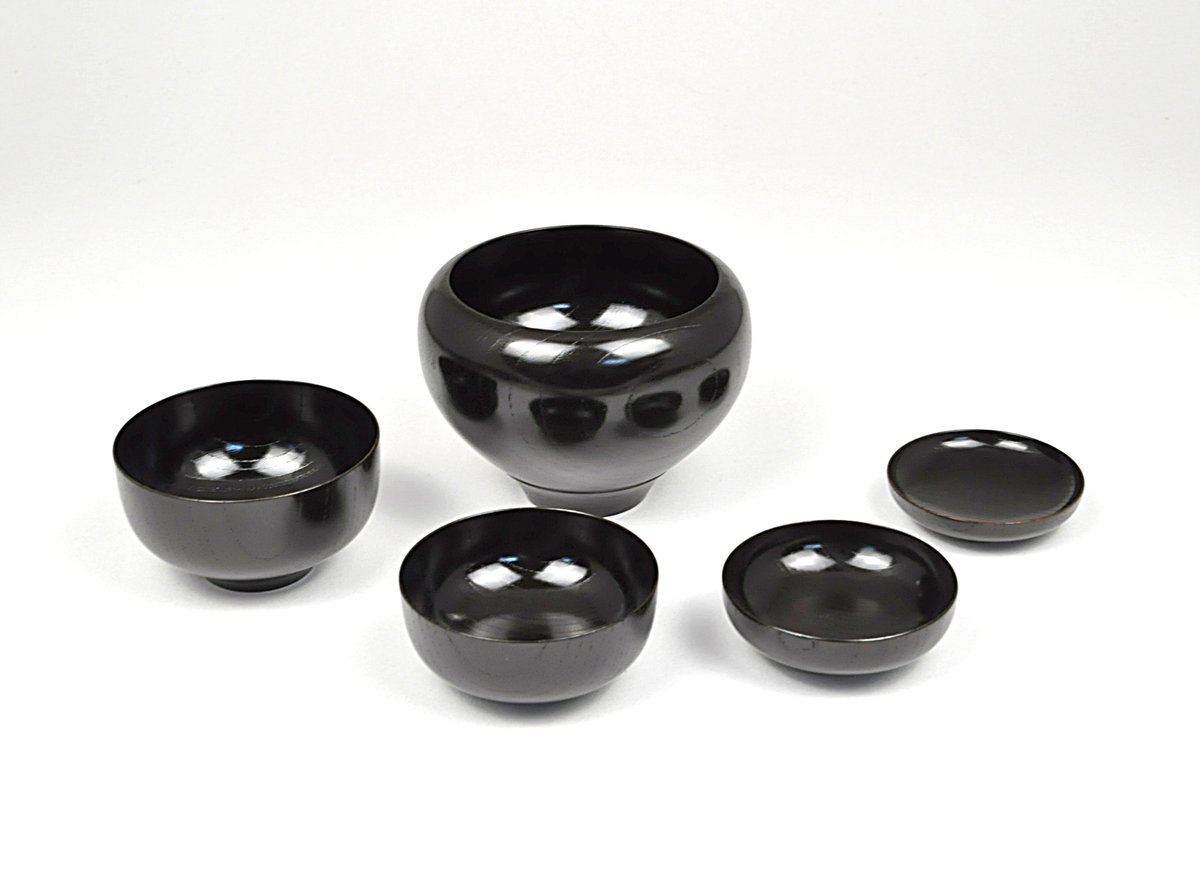 SH-0165 欅 応量器 福（5つ組） 黒摺 | 嘉匠菴 STORE