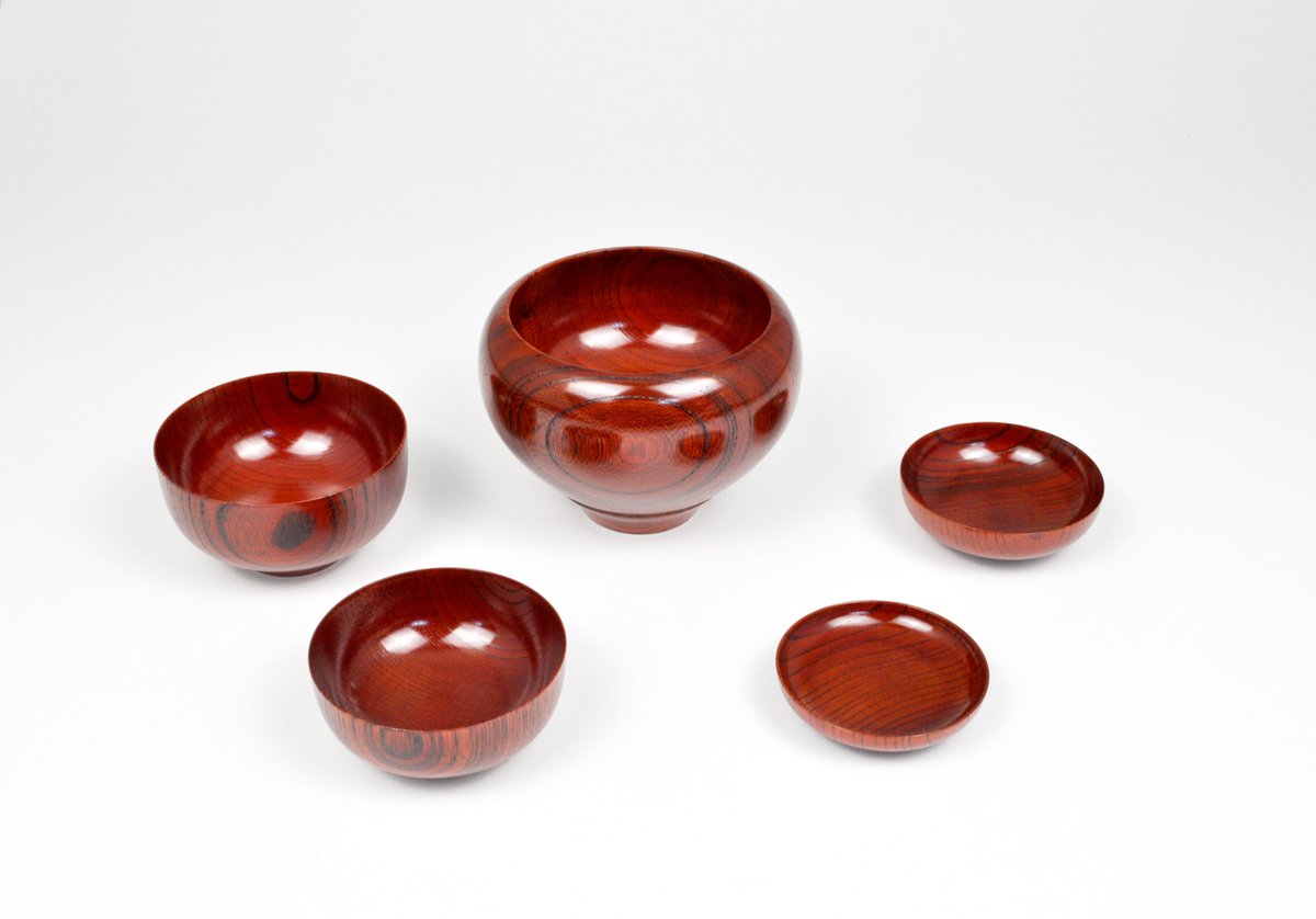 SH-0164 欅 応量器 福（5つ組） 赤摺 | 嘉匠菴 STORE