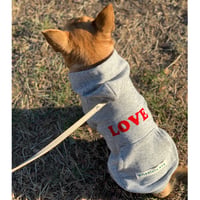 粗挽きグレー裏毛スエットパーカーLOVEフロッキープリント