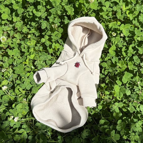 裏毛　スエットフーディ　Light Beige x   Greenフロッキープリント